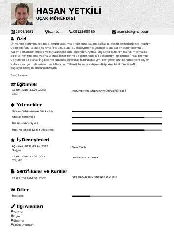 Havacılık Ve Uzay Uçak Mühendisi Cv Örnekleri cv indir